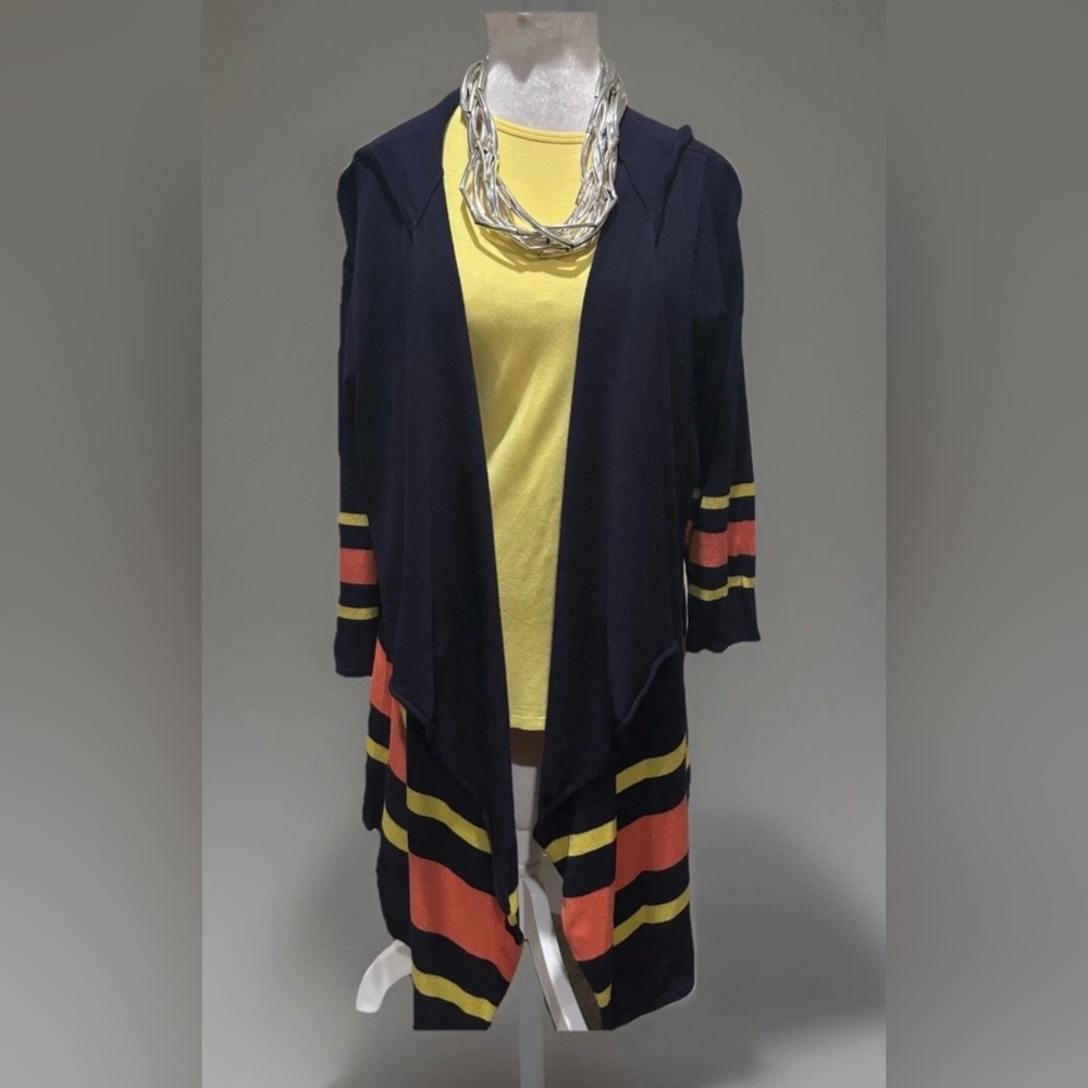 Cyrus Woman Navy Orange Yellow Cardigan New NWT 1X $89